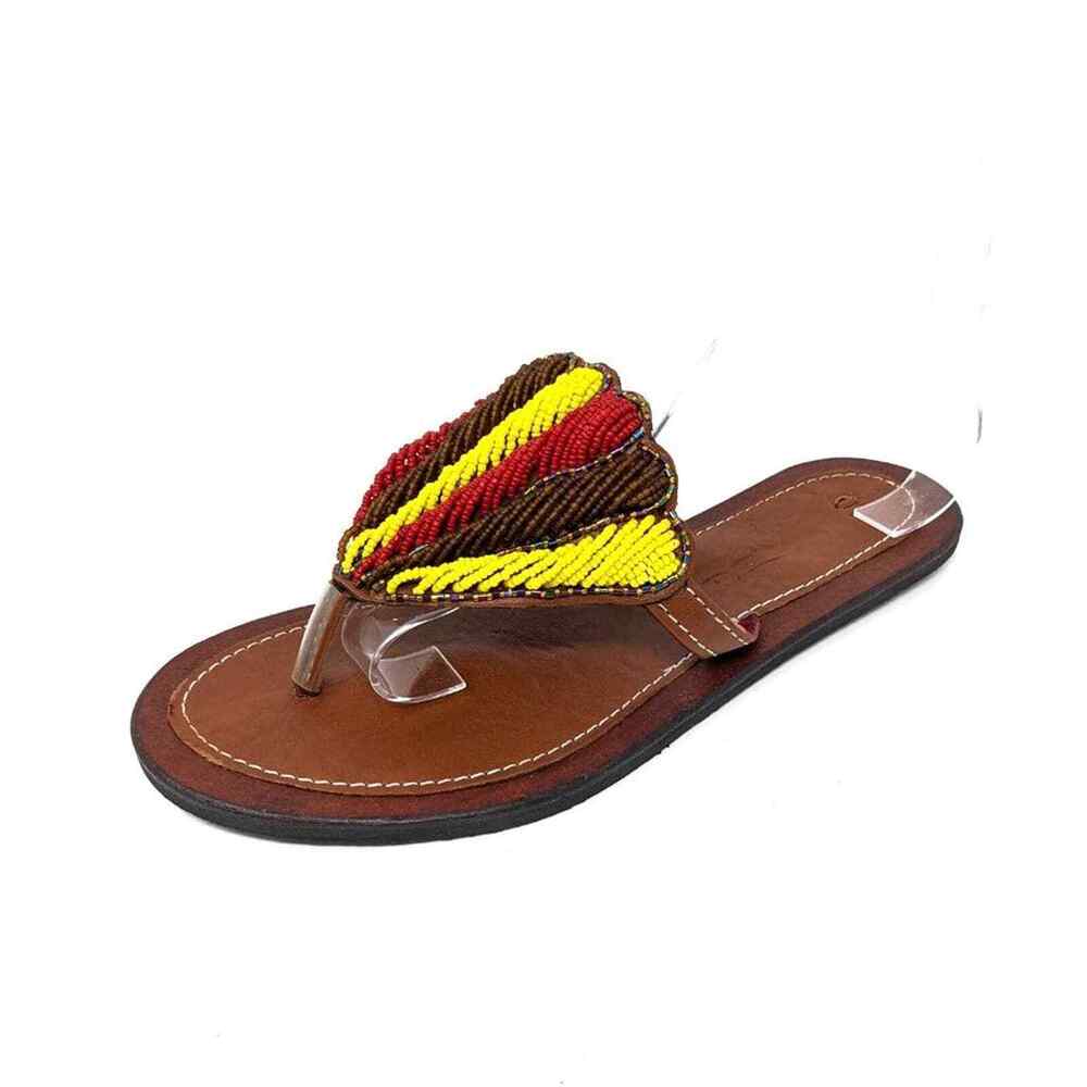 African Beaded Shoes Womens 10 Sandals Leather Beaded Handmade Boho Festival
